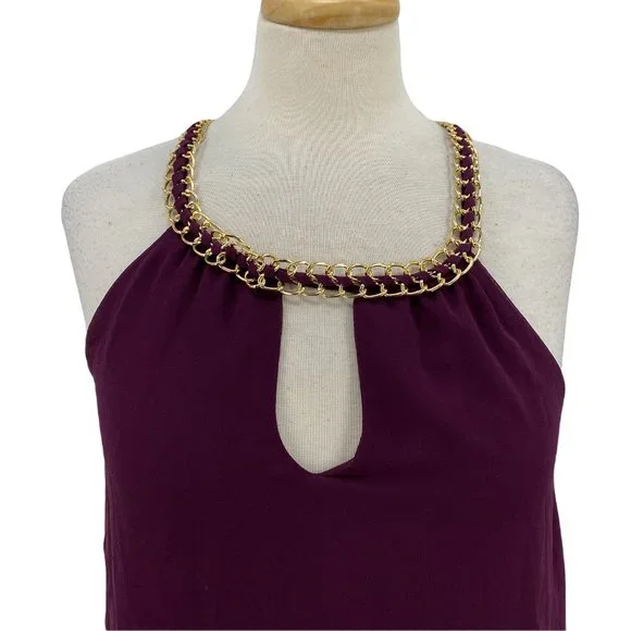 Charlotte Russe Women's Sleeveless Blouse Top Sz Small Burgundy Gold Tone Chain - Picture 2 of 6